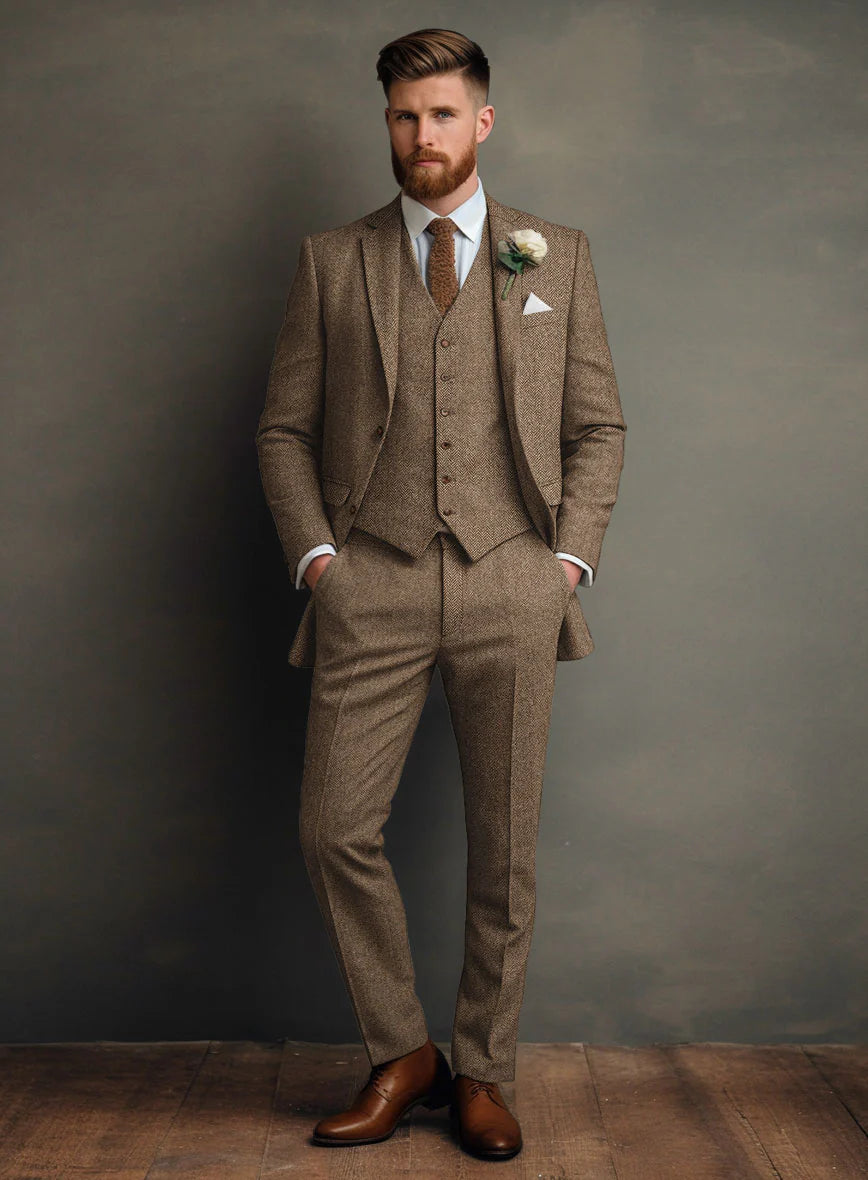 URBAN CART Article 2520 Irish Brown Herringbone Tweed Suit