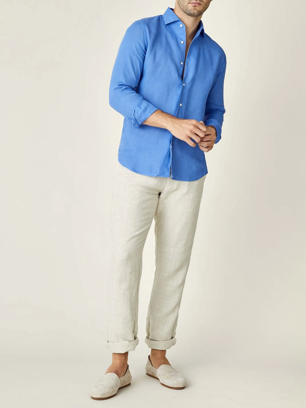 URBAN CART Article 2501 Blue Classic Linen Shirt
